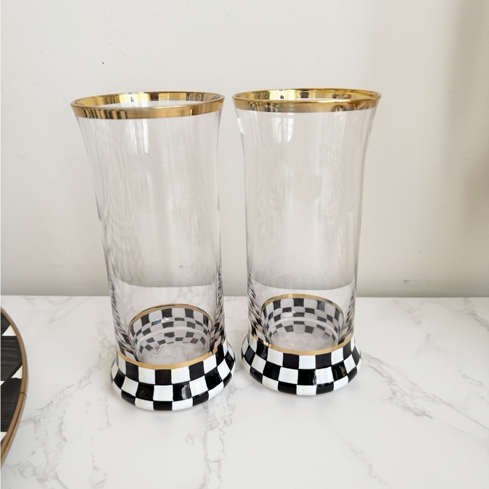 Courtly Check Highball Glass Set with Gold Accents - Picture 6 of 10